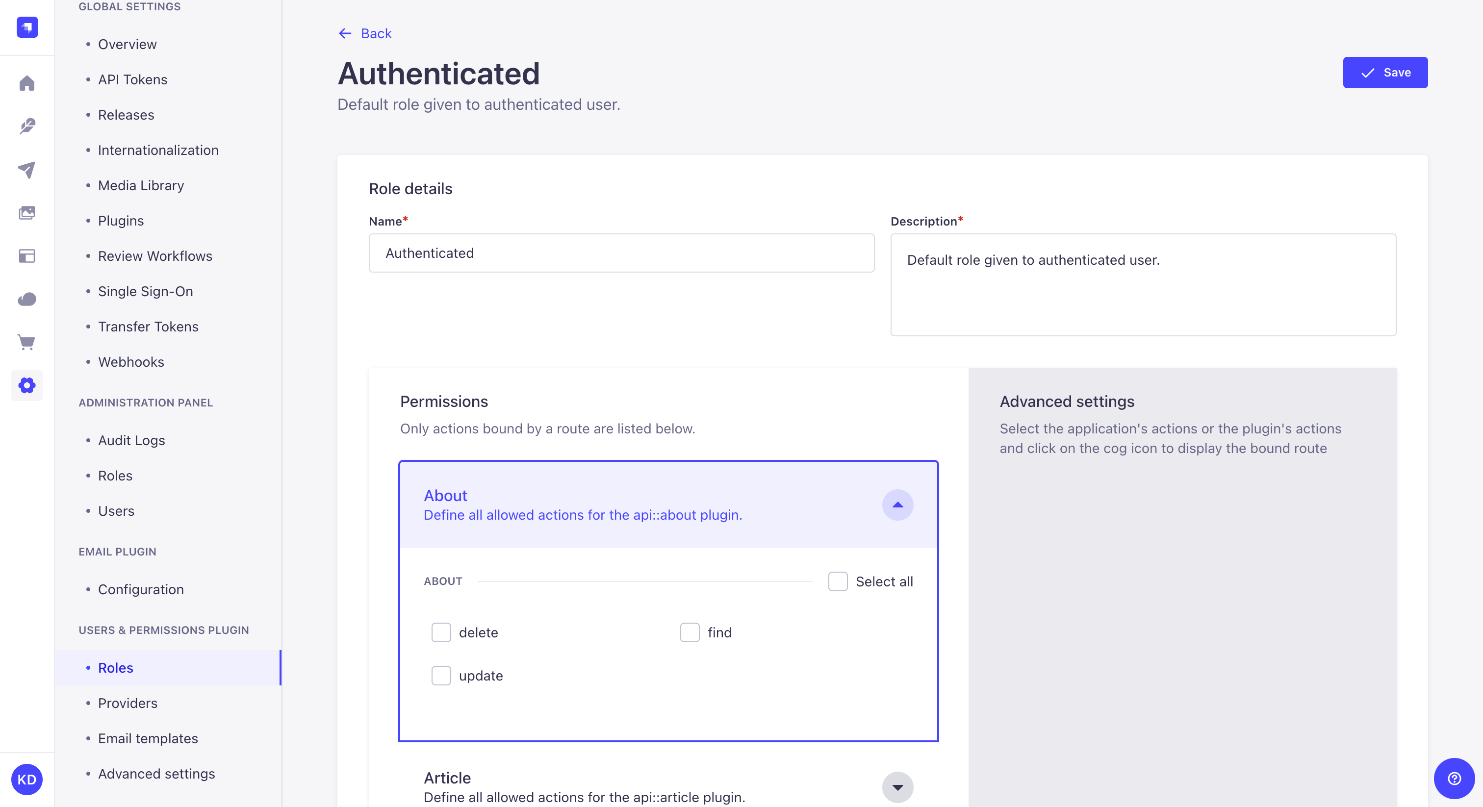 Configuring a role for end users